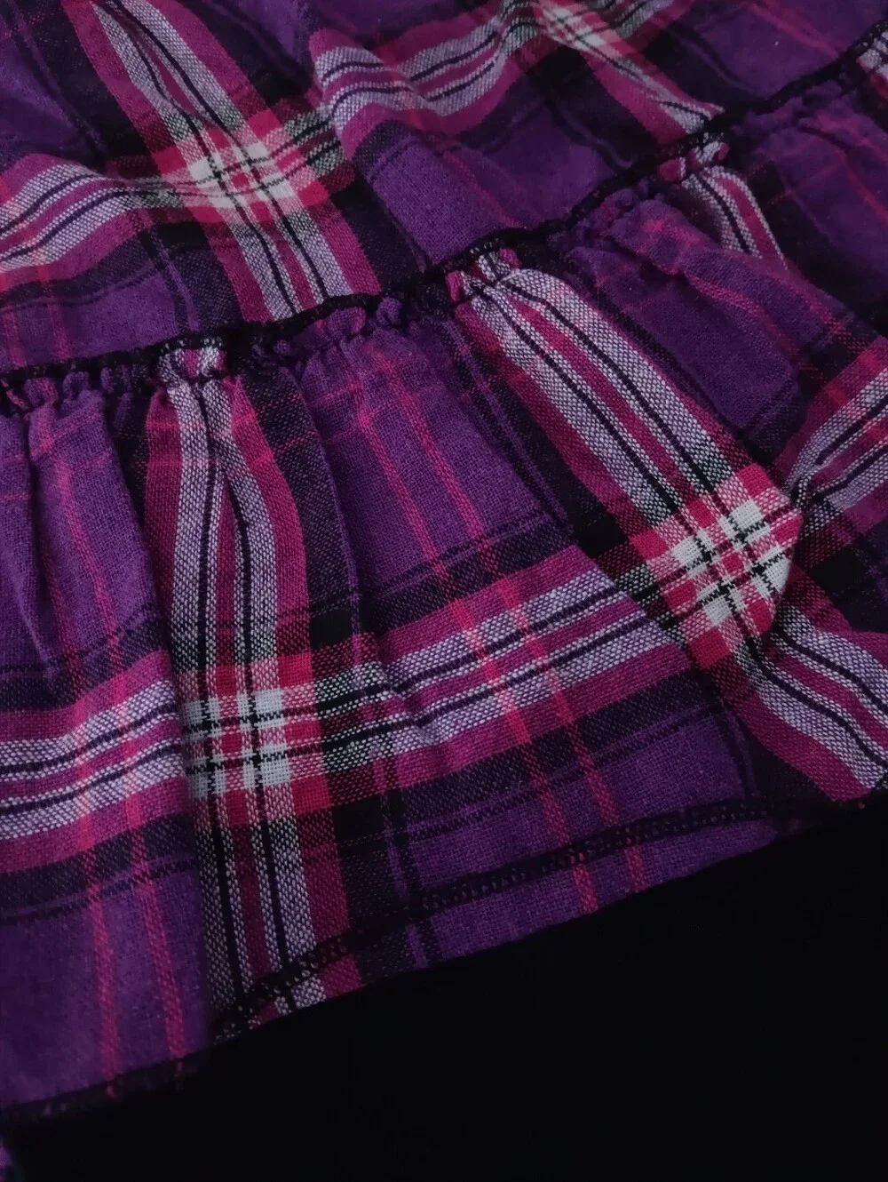Girls' Purple Butterfly Top And Plaid Skirt Black Leggings Outfit Set Size S 7/8